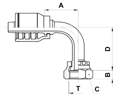 Texcel F2-0406-OFS90L - 1/4 in ORFS Female Swivel 90° Bent Tube Long Drop Hose End
