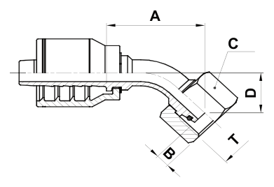 [F2-0414-DHFS45] Texcel F2-0414-DHFS45 - 1/4 in M14 x 1.5 DKOS Female Swivel 45° Bent Tube Hose End