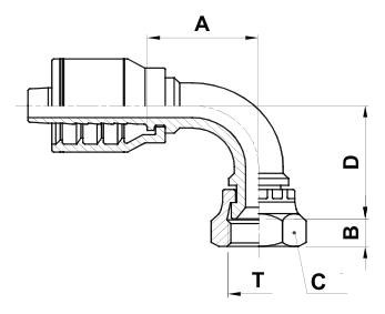 Texcel F2-0414-KFS90 - 1/4 in M14 x 1.5 Komatsu Female Swivel 30° Seat 90° Bent Tube Hose End