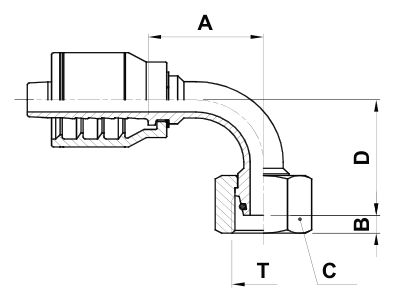 [F2-0418-DHFS90] Texcel F2-0418-DHFS90 - 1/4 in M18 x 1.5 DKOS Female Swivel 90° Bent Tube Hose End