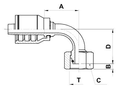 Texcel F2-0822-DLFS90 - 1/2 in M22 x 1.5 Dkol Female Swivel 90° Bent Tube Hose End