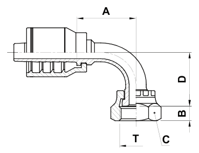 Texcel F2-1216-OFS90S - 3/4 in ORFS Female Swivel 90° Bent Tube Medium Drop Hose End
