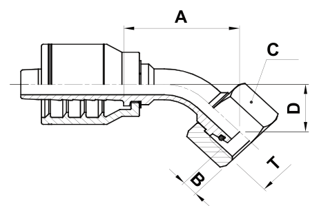 Texcel F2-1230-DLFS45 - 3/4 in M30 x 2 Dkol Female Swivel 45° Bent Tube Hose End