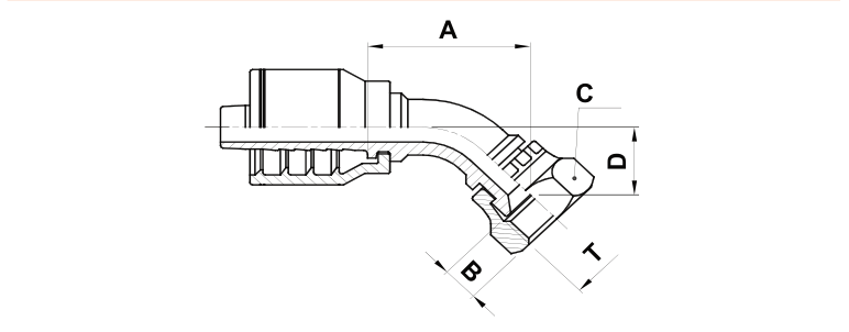 Texcel F2-1230-KFS45 - 3/4 in M30 x 1.5 Komatsu Female Swivel 30° Seat 45° Bent Tube Hose End