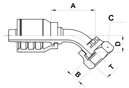 [F2-1616-OFS45M] Texcel F2-1616-OFS45M - 1 in ORFS Female Swivel 45° Bent Tube Medium Drop Hose End