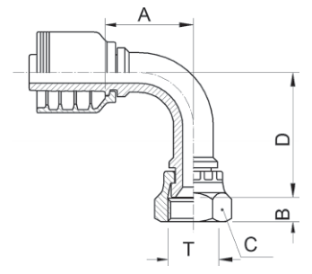 Texcel F4-1616-JFS90L - 1 in JIC Female Swivel 90° Bent Tube Long Drop Hose End