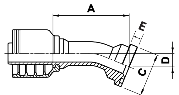 [F4-2020-FLH22.5C] Texcel F4-2020-FLH22.5C - 1-1/4 in Code 62 CAT Flange 22.5° Bend Hose End