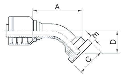Texcel F4-1216-FLH45C - 3/4 in Code 62 CAT Flange 45° Bend Hose End