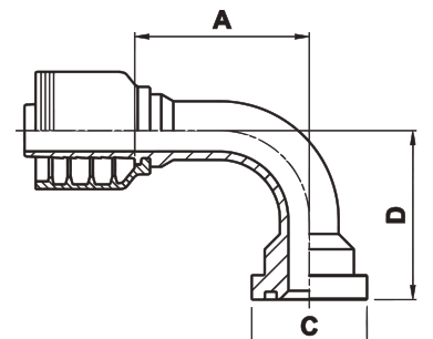 Texcel F4-2020-FLH90L130 - 1-1/4 in Code 62 Flange 90° Long Bend-130Mm Hose End