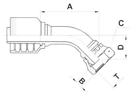 Texcel F4-1212-BSPFS45 - 3/4 in BSPP Female Swivel 45° Bent Tube Hose End