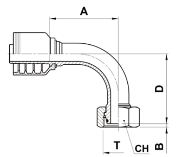 Texcel F4-1636-DLFS90 - 1 in M36 x 2 Dkol Female Swivel 90° Bent Tube Hose End