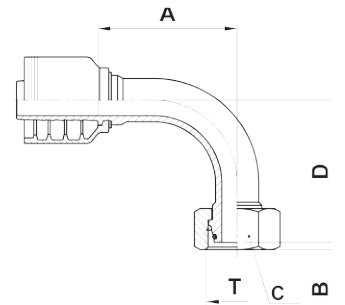 Texcel F4-1236-DHFS90 - 3/4 in M36 x 2 DKOS Female Swivel 90° Bent Tube Hose End